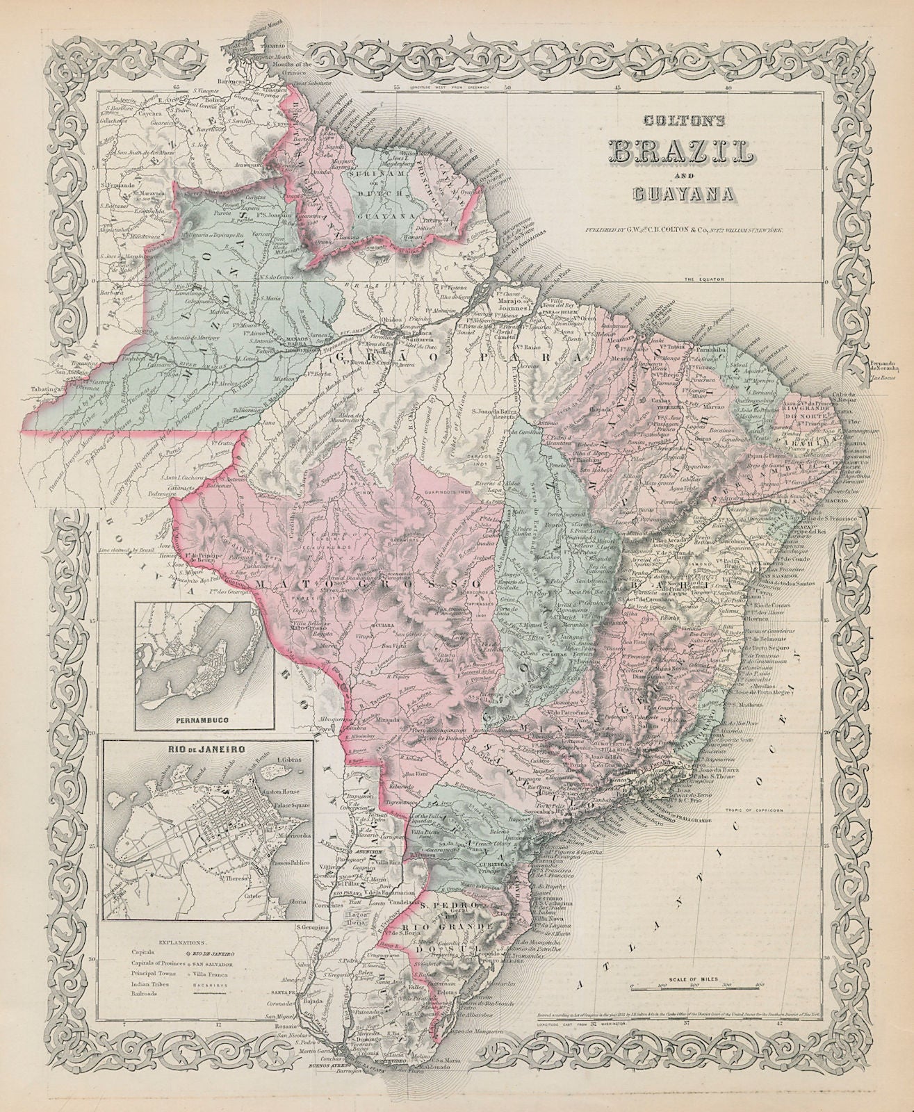Colton's Brazil & Guayana. Rio de Janeiro plan. Guyanas. Antique map 1869